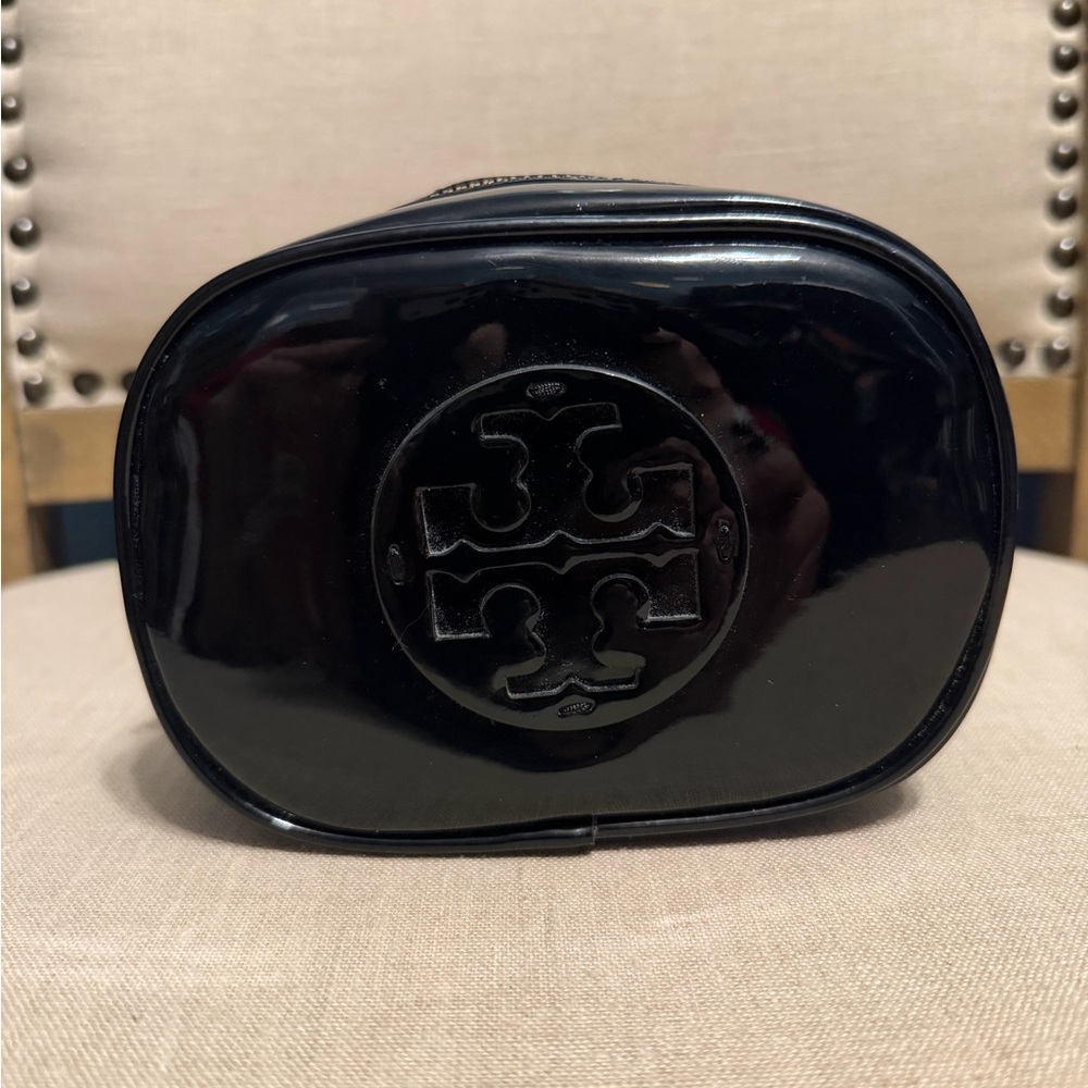 Tory Burch Small Black Patent Leather Cosmetic Bag